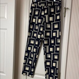 Geometric Print Stretch Pants in Navy and Cream